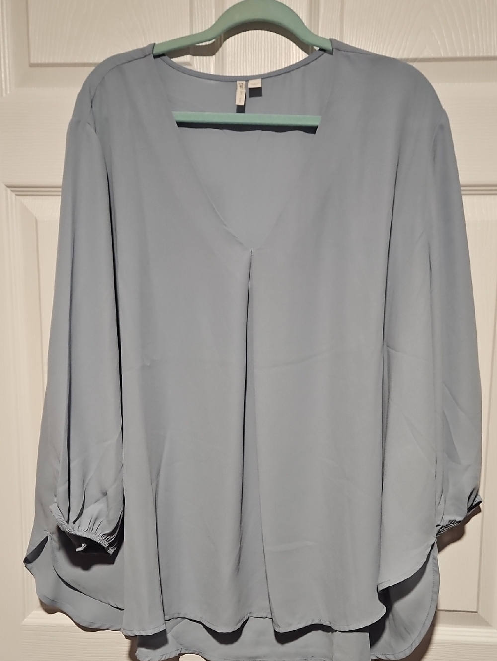 Cato Light Blue V-Neck Pleated Front Blouse